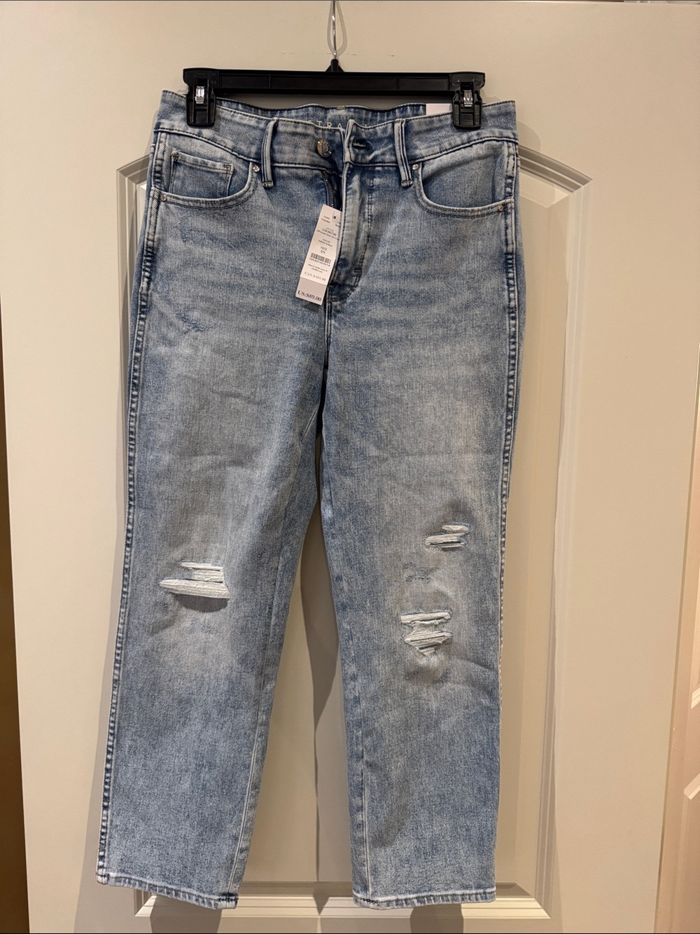 WHBM High Rise Sculpt Distressed Straight Crop Jeans, size 4short, NWT